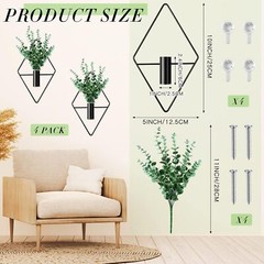 4 Pcs Plant Wall Decor Diamond Shape Hanging Planters with Artificial Plants…