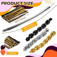100pcs Long Twisting Skinny Balloons, Black Metallic Gold and Siver Long Ball…