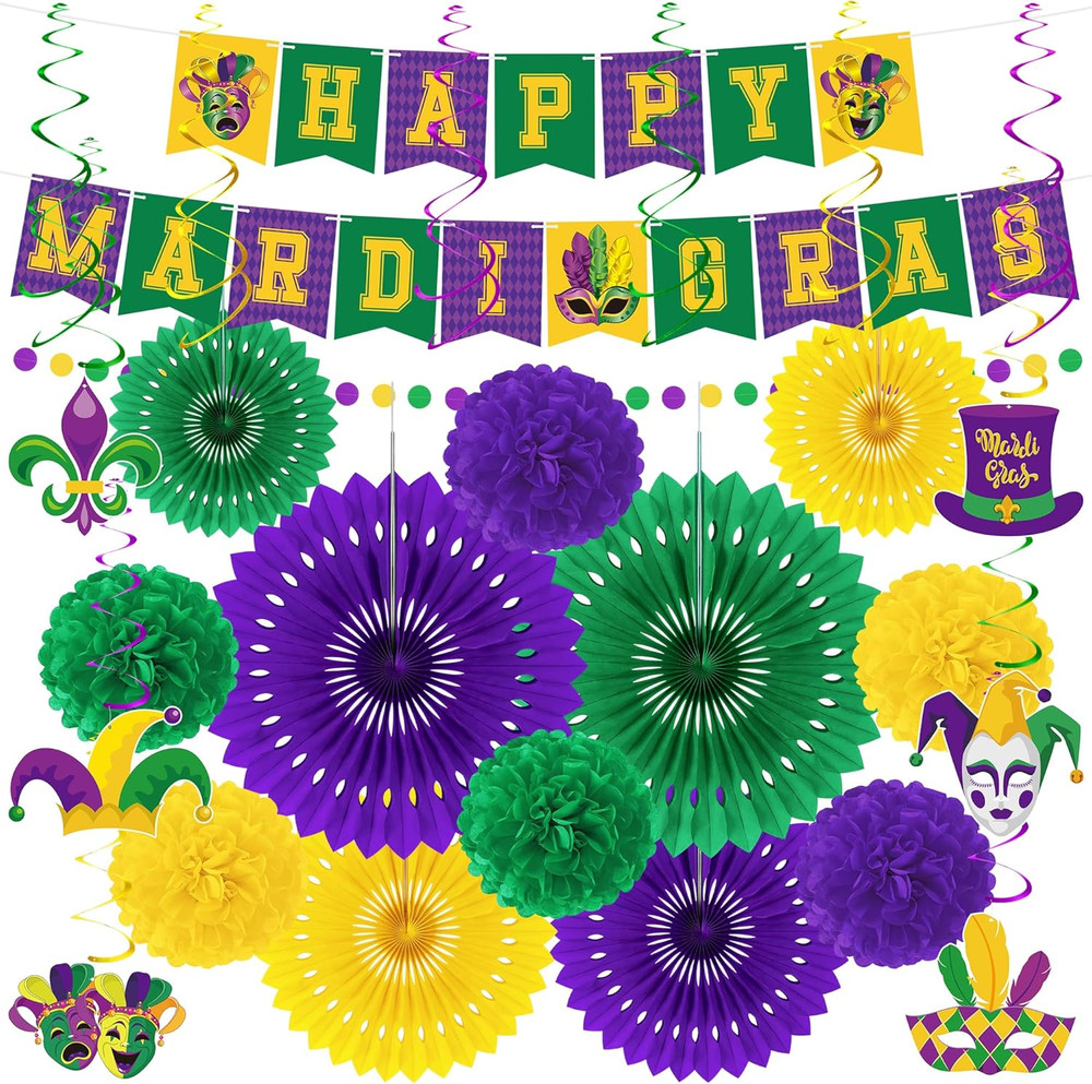 Heartome 25PCS Mardi Gras Decorations, Mardi Gras Party Favors Decor Kit with Pa