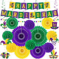 Heartome 25PCS Mardi Gras Decorations, Mardi Gras Party Favors Decor Kit with Pa