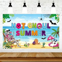 Summerween Backdrop Halloween Beach Skeleton Sunset Banner Photo Background
