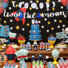 Two the Moon Birthday Decorations Silver Glitter Two the Moon Party Banner for O