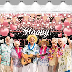 Happy Retirement Party Backdrop Banner Decorations Rose Gold Large Background fo
