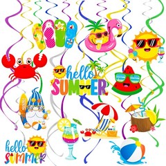 20 PCS Summer Hanging Swirls Beach Pool Party Decor Hello Ceiling Streamers