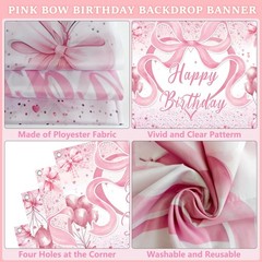 Pink Bow Decorations for Girls , Coquette Decorations, Pink and White Happy B…