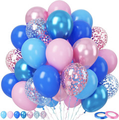 Pink and Blue Balloon Set – 50Pcs 12 Inch Pastel Confetti, Royal and Metallic Ba