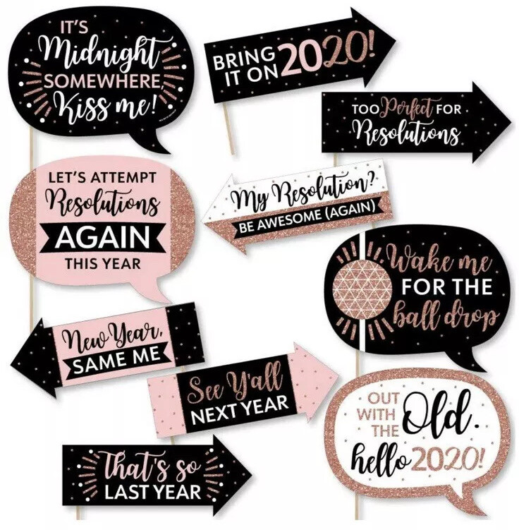 Big Dot of Happiness Funny Rose Gold Happy New Year 2020 – 10 Items BRAND NEW