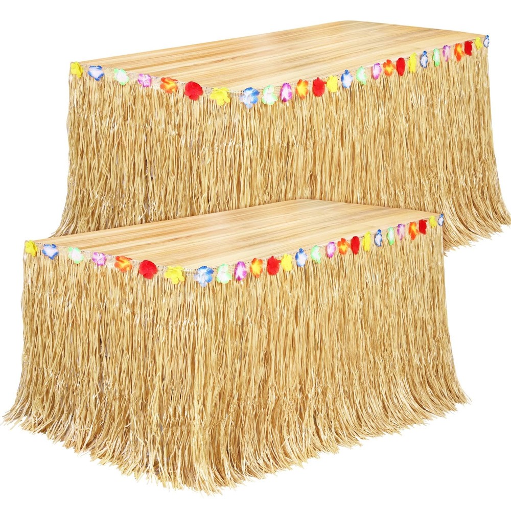 2 Pack Luau Grass Table Skirt Natural 9 Feet x 29.5 Inch Hawaiian Table Skirt…