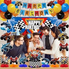 Monster Truck Birthday Party Decorations Kit – Racing Balloons, Banner, Centerpi