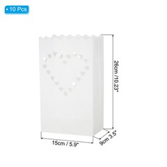 White Paper Luminary Bags, 10 Pcs Heart Flame Resistant Candle Bags