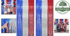 Patriotic Tinsel Foil Streamers, Blue Silver Red for 4th of July Celebrations