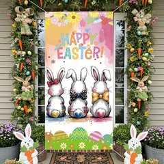 Easter Door Cover,Easter Door Decorations Bunny Egg Rabbit Hanging Banner Dec…