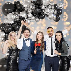 147-Piece Black and Silver Balloon Garland Kit for Celebrations and Events