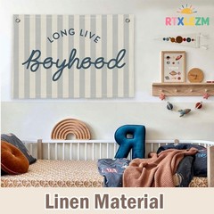 Long Live Boyhood Banner Boys Room Decor Linen Wall Hanging,Nursery Kids Bedr…