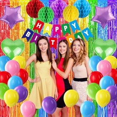 Birthday Party Decorations Rainbow Happy Birthday Banner Honeycomb Colorful