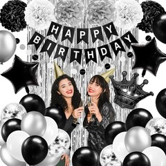 Black and Silver Birthday Party Decorations for Men Women Boys Girls Happy Bi..