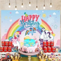 My Little Pony Happy Birthday Backdrop 5×3.5ft,for Kids Birthday Party Decorate