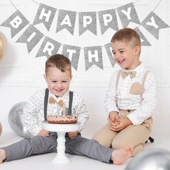 Silver Glitter Happy Birthday Banner Sign for Backdrop