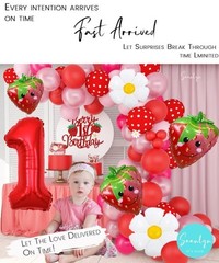 Berry First Birthday Decor 12Ft Strawberry Balloon Arch Kit with Strawberry Ball