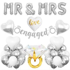 Silver Engagement Party Decorations, MR and MRS Balloons Decor, Metallic Silv…