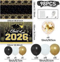 Graduation Decorations 2026, Black and Gold Balloon Garland Arch, Black and Gold