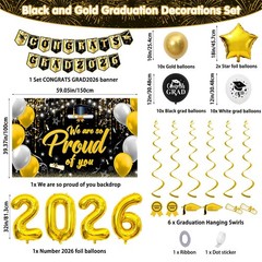Graduation Decorations 2026, Black Gold Graduation Party Decorations Class of
