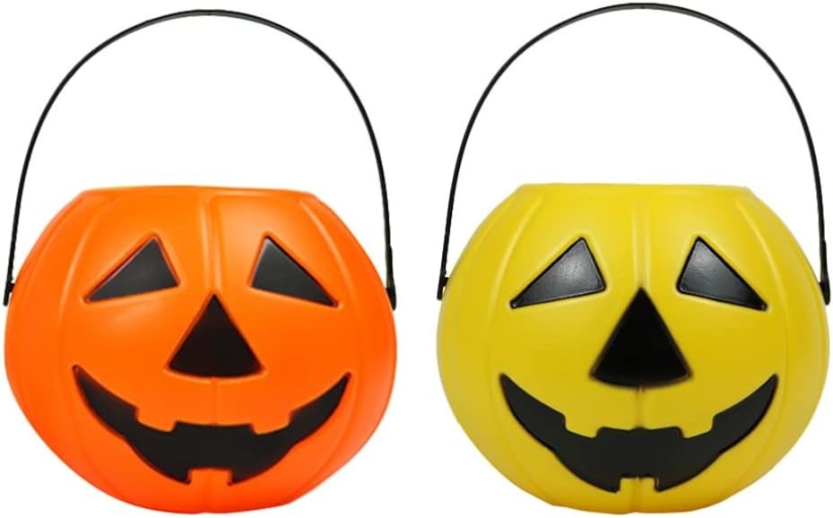 🎃 2 Halloween Pumpkin Bucket Halloween Candy Orange+ Yellow