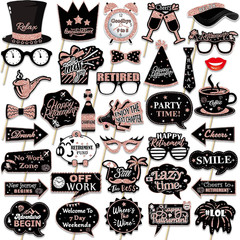 Retirement Party Photo Booth Props Kit – 37Pcs Paper Photo Props 1 Frame Glitter