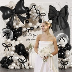 Black Bow Birthday Decorations,187Pcs Black and White Balloon Arch Kit with C…