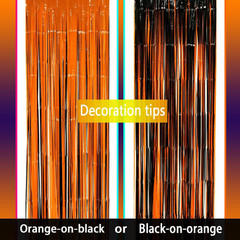 Black Orange Metallic Tinsel Foil Fringe Curtains – Halloween Graduation Party P