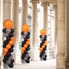 2 Sets Orange Black Balloon Column Stand Kit, 92Pcs Matte & Confetti Latex Ba…