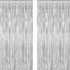 2 Pack Tinsel Backdrop, 3.28 FT X 7.05 FT Birthday Party Decorations, Silver …