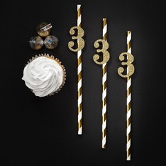 3rd Birthday Straws (SET OF 12) Glitter Birthday Decorations Favors (Any Age)