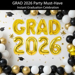 40 Inch Gold 2026 Graduation Balloons Decorations, Large Foil Mylar GRAD Lett