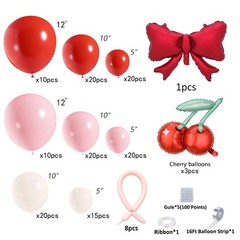 151PCS Cherry Balloon Garland Arch Kit with Red Light Pink Lvory White Pink L…