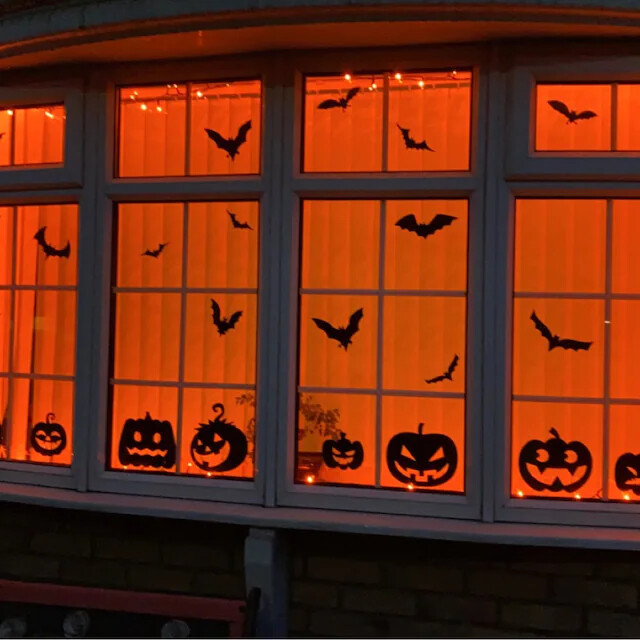 Halloween window stickers, pumpkin decorations, spooky bats, decals