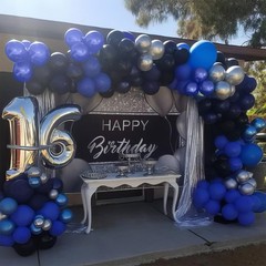 Blue and Black Balloons, Navy Blue and Silver Balloons Metallic Silver Dark B…