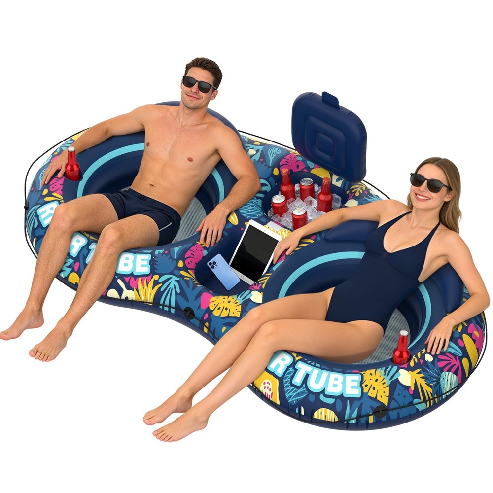 Pool Floats Adult, 2 Person River Tubes Inflatable 5-in-1 Heavy Duty River Ra…