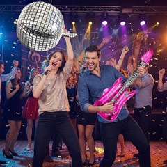80s/90s Inflatable Disco Ball & Guitar – Lightweight, Self-Sealing Decorations