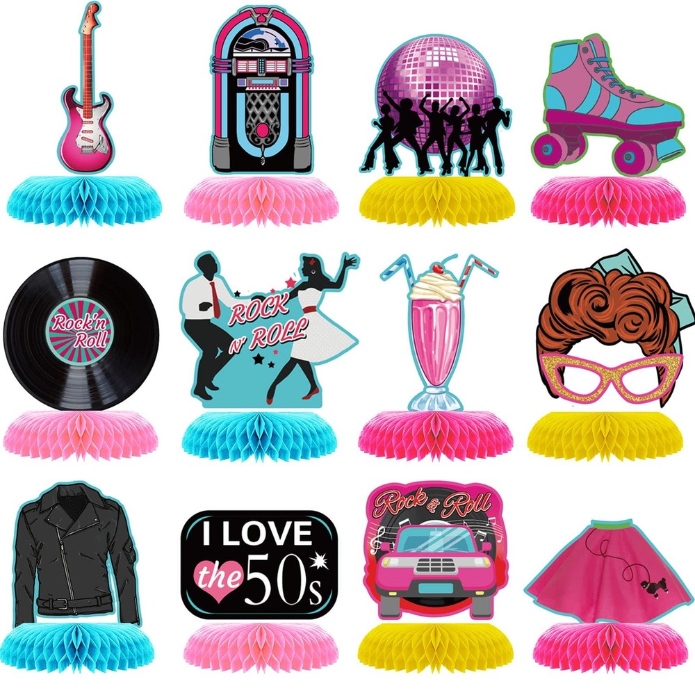 12 Pcs 1950’s Rock and Roll Honeycomb Centerpieces 50’s Party Decorations 50s…