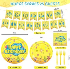 Yellow Undersea Birthday Disposable Tableware (Plates, Napkins, Cups, Forks)
