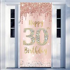 Happy 30Th Birthday Door Banner Backdrop Decorations for Her, Pink Rose Gold 30