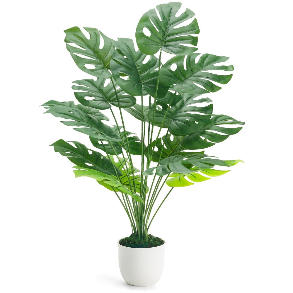 Der Rose 28″ Fake Plants Large Artificial Monstera 28 Inch (Height), White