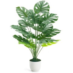 Der Rose 28″ Fake Plants Large Artificial Monstera 28 Inch (Height), White