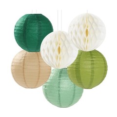 Sage Green Gold Party-Decorations Streamers-Lanterns – 14pcs Olive Fan Honeyc…