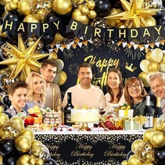 Black and Gold Birthday Decorations for Men Women, 71pcs Black and Gold Party De