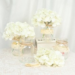 Mason Jar Table Centerpiece Set of 6 With White Hydrangea artificial Flowers …