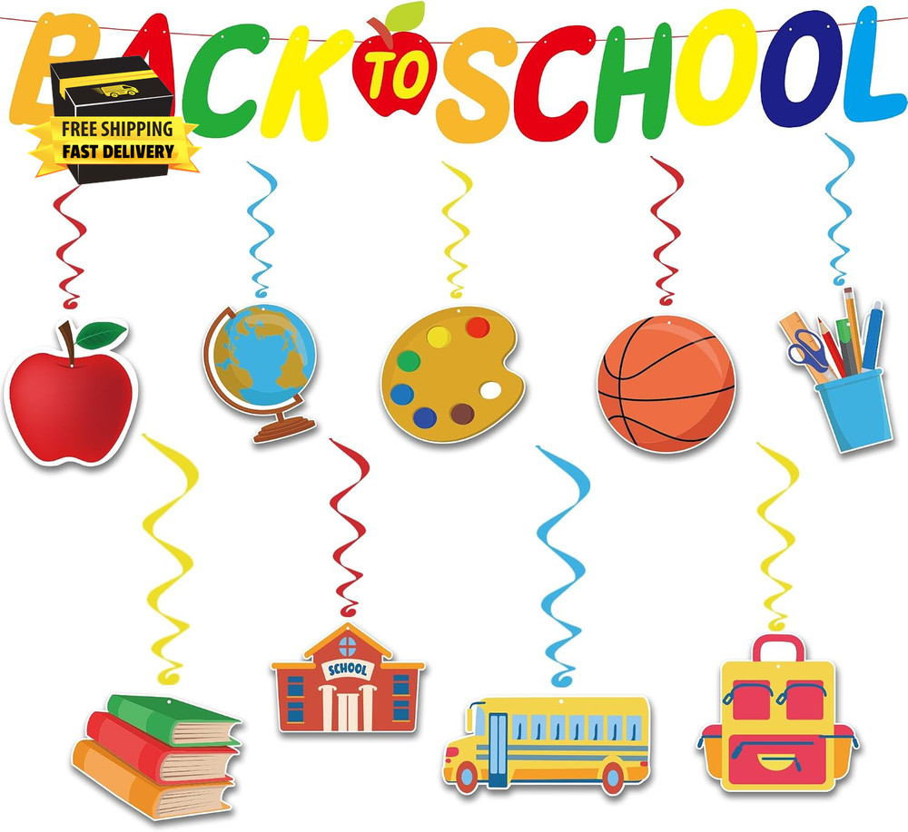 Back to School Decorations – Hanging Swirls Back to School Banner Sign Decoratio