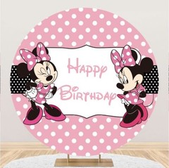 Round Minnie Mouse Backdrop Cover Baby Girl Birthday Party Background Decoration