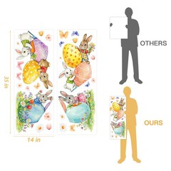 Easter Decorations Window Clings: Cute Stacked Little Bunny with Colored Eggs, R